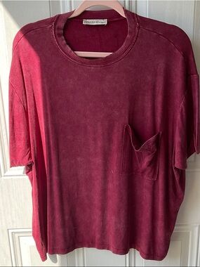 Zenana Outfitters Burgundy Short Sleeve Pocket Tee